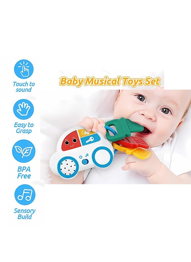 Baby Musical Toy Car, with Teether BPA Free, Touch Sound Toy for Early Learning Safe Baby Toys for 6 months+, Encouraging Auditory Deveoplment Infant Toy, Birthday Gift 1 year old