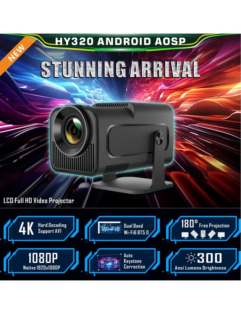 Portable HD Projector - Support 4K - Smart Projector with 5G Dual-band Wifi and Bluetooth 5.0 - Mobile Home Theater - Compatible With Android/iOS/Windows/TV Stick/HDMI/USB