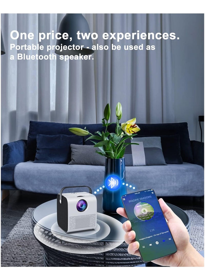 Upgraded mini portable projector with Wi-Fi and Bluetooth, supporting 1080P HD video—compatible with iPhone, TV stick, HDMI, and laptop—perfect for outdoor movies.