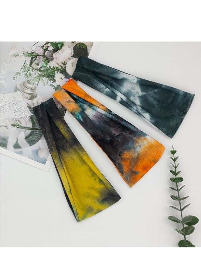 YONUF Headbands For Women Workout Wide Headband Yoga Head Bands For Women's Hair Accessories Fashion Band Tie Dye 6 Pack