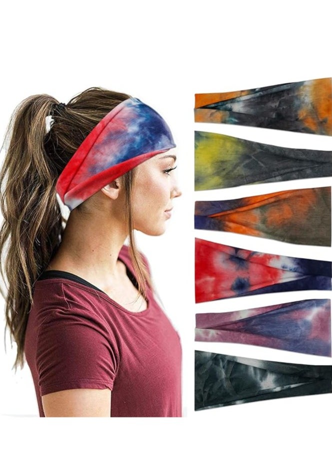 YONUF Headbands For Women Workout Wide Headband Yoga Head Bands For Women's Hair Accessories Fashion Band Tie Dye 6 Pack