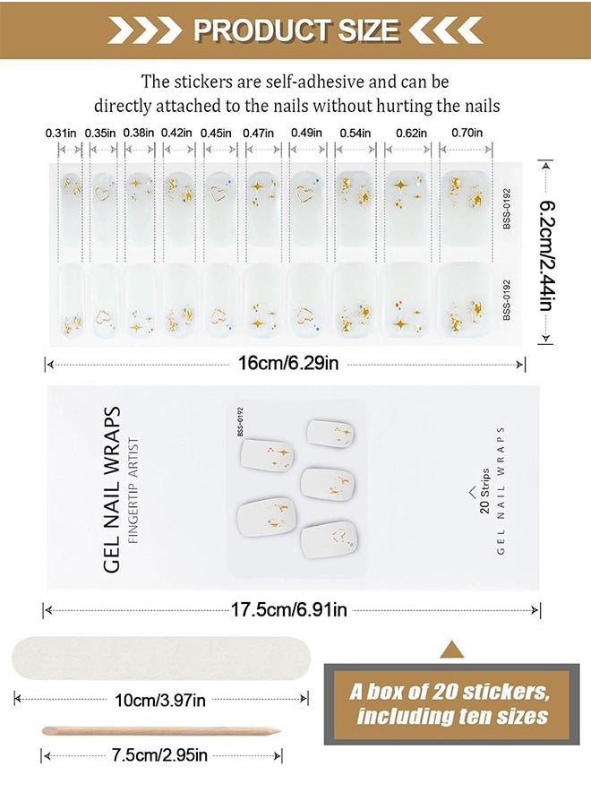 White Cured Gel Nail Strips, Long Lasting Waterproof Real Nail Polish Strips Wraps Stickers With Cuticle Stick, Nail File, Nail Wipes & Sealing