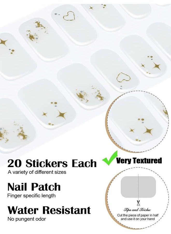 White Cured Gel Nail Strips, Long Lasting Waterproof Real Nail Polish Strips Wraps Stickers With Cuticle Stick, Nail File, Nail Wipes & Sealing