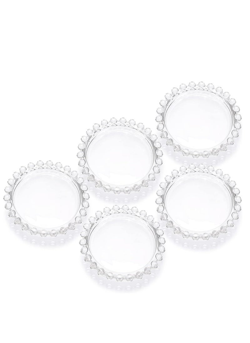 5 PCS Glass Round Candle Plates Candle Holder Small Round Candle Trays for Table