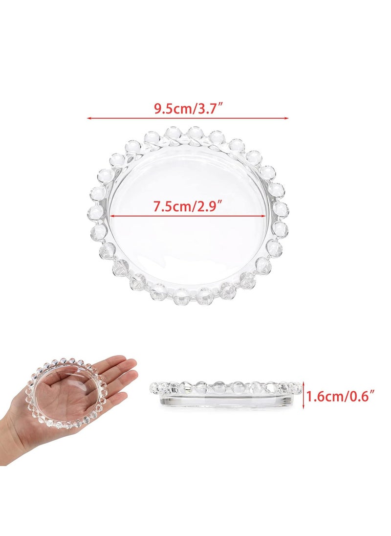 5 PCS Glass Round Candle Plates Candle Holder Small Round Candle Trays for Table