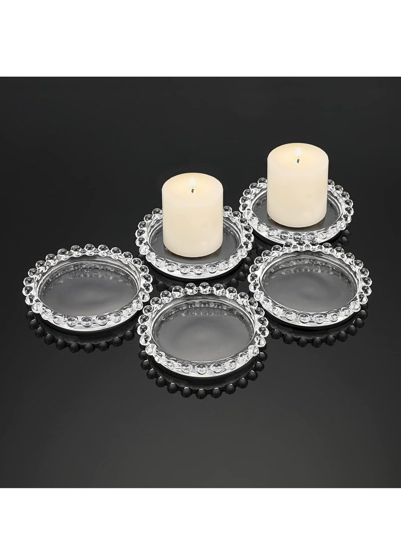 5 PCS Glass Round Candle Plates Candle Holder Small Round Candle Trays for Table