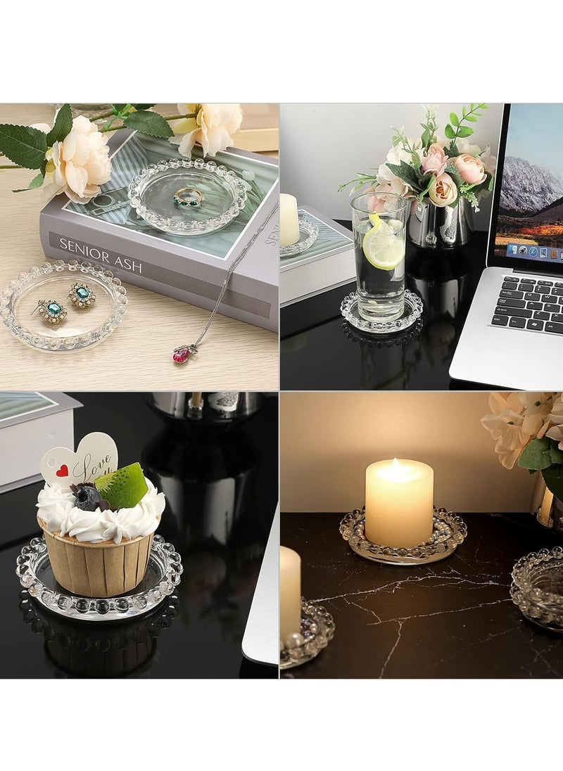 5 PCS Glass Round Candle Plates Candle Holder Small Round Candle Trays for Table