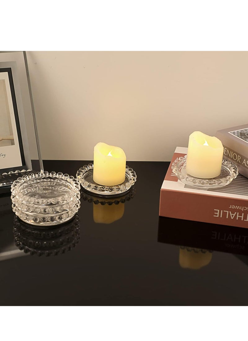 5 PCS Glass Round Candle Plates Candle Holder Small Round Candle Trays for Table