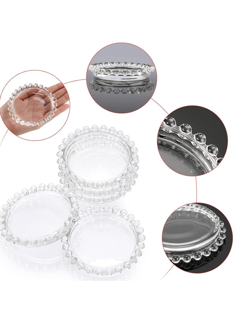 5 PCS Glass Round Candle Plates Candle Holder Small Round Candle Trays for Table