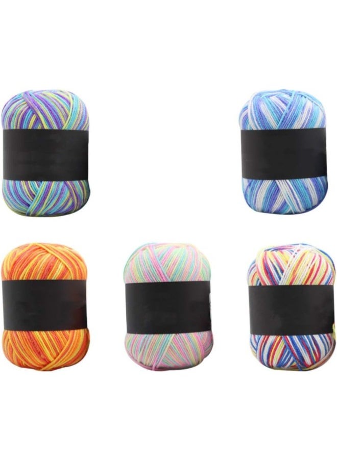 Multicolor Gradient Cotton Yarn Soft Knitting Wool 5 Rolls for Crochet Knitting