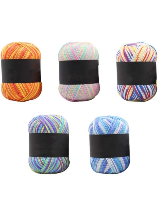 Multicolor Gradient Cotton Yarn Soft Knitting Wool 5 Rolls for Crochet Knitting