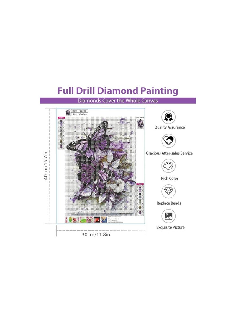 HASTHIP® Diamond Painting Kit, 5D Diamond Painting Kit for Adults & Kids, 12x16inch DIY 5D Round Full Drill Butterfly Diamond Art, Very Suitable for Home Leisure and Wall Decoration