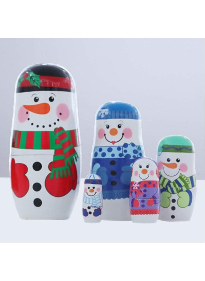 Wooden Russian Nesting Dolls 5 Layers Novelty Snowman Stacking Nested Handmade Toys for Children Kids Christmas Winter Party Wishing Gift