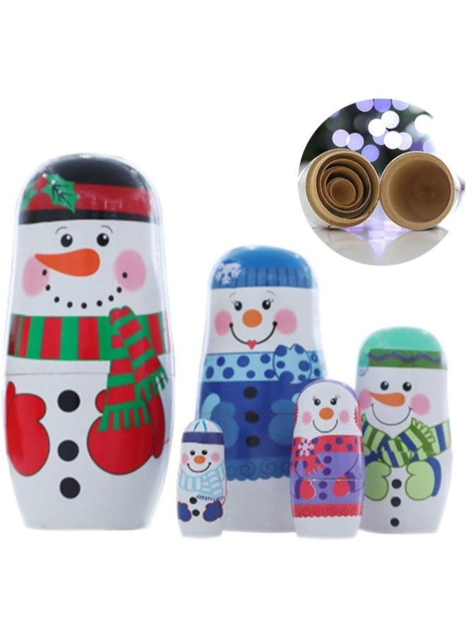 Wooden Russian Nesting Dolls 5 Layers Novelty Snowman Stacking Nested Handmade Toys for Children Kids Christmas Winter Party Wishing Gift