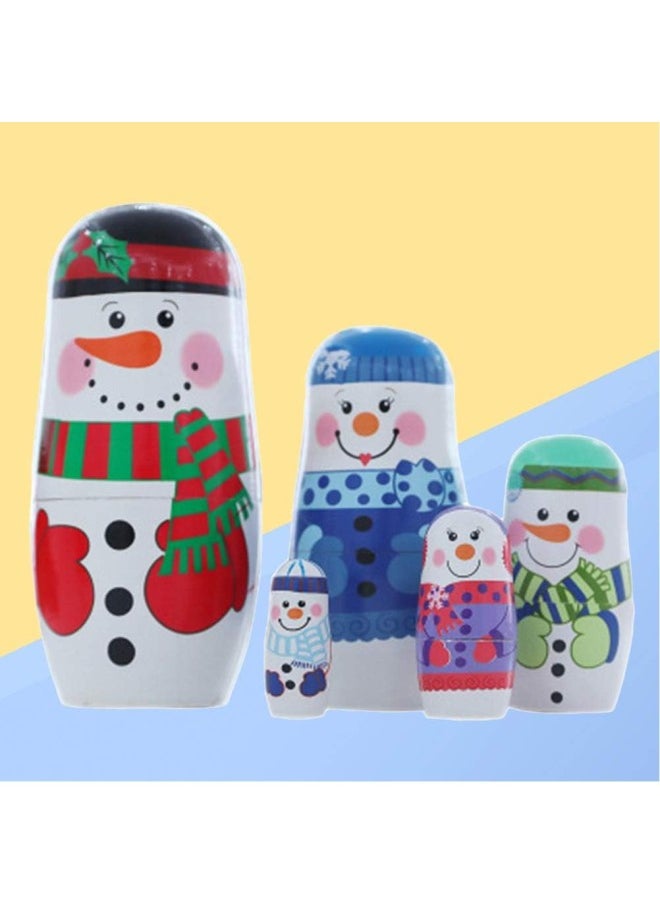 Wooden Russian Nesting Dolls 5 Layers Novelty Snowman Stacking Nested Handmade Toys for Children Kids Christmas Winter Party Wishing Gift