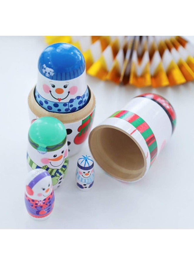 Wooden Russian Nesting Dolls 5 Layers Novelty Snowman Stacking Nested Handmade Toys for Children Kids Christmas Winter Party Wishing Gift