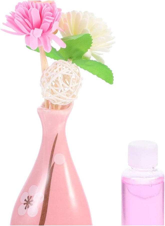 1 Set Dried Flower Diffuser Set Flower Diffuser Sticks Ceramic Fragrance Bottle Essential Oil Vase with Sticks for Home Office Decoration Ornament Pink