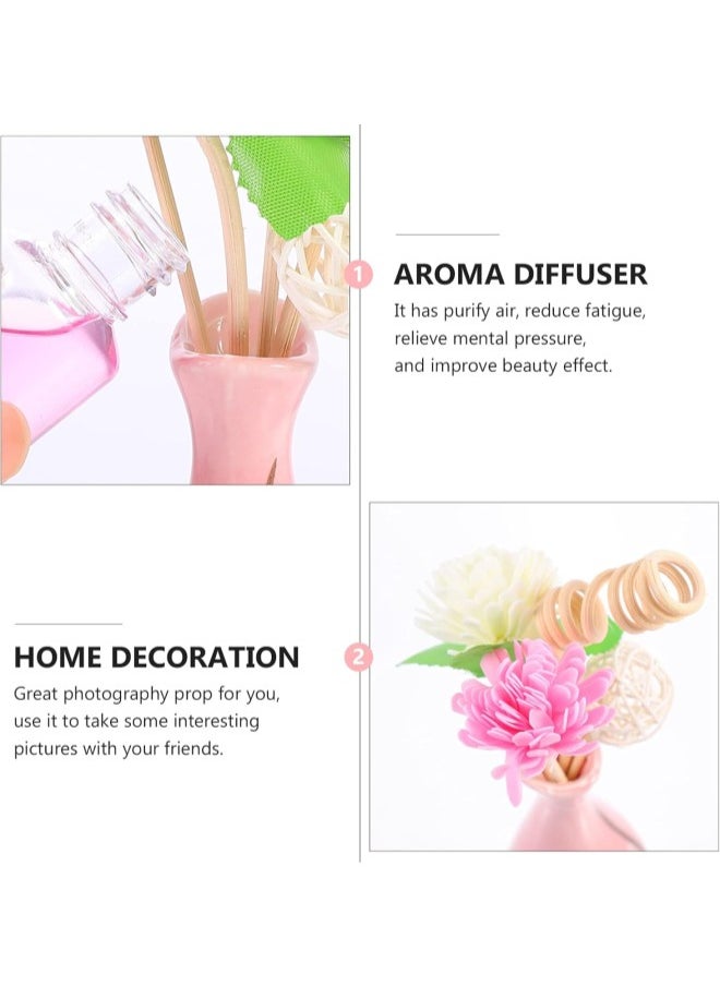 1 Set Dried Flower Diffuser Set Flower Diffuser Sticks Ceramic Fragrance Bottle Essential Oil Vase with Sticks for Home Office Decoration Ornament Pink