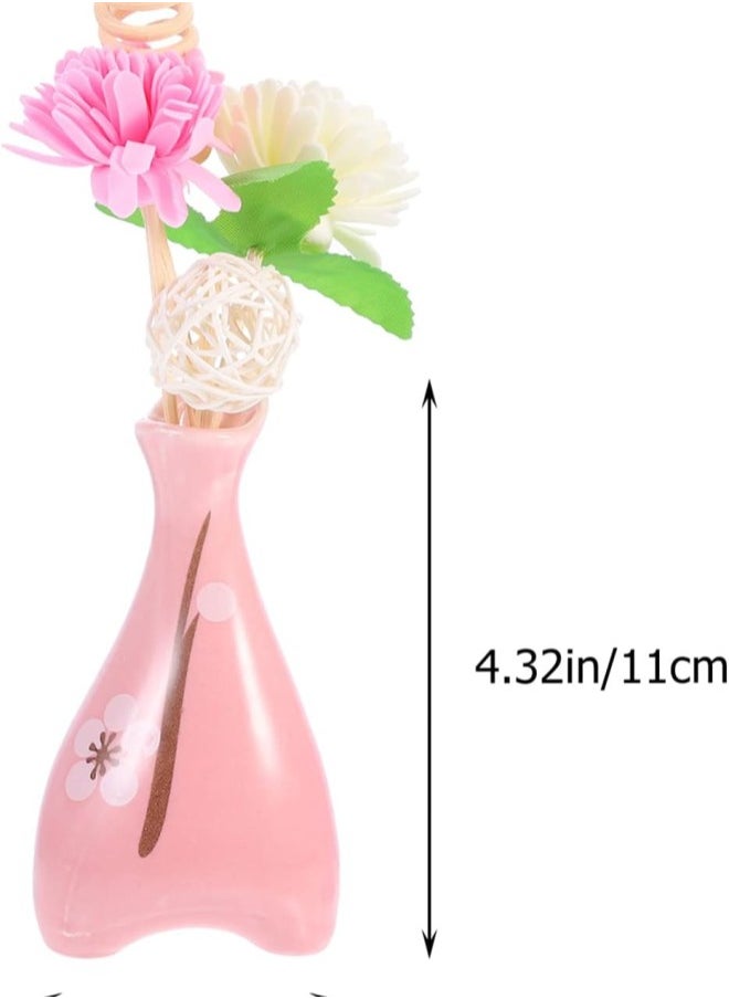 1 Set Dried Flower Diffuser Set Flower Diffuser Sticks Ceramic Fragrance Bottle Essential Oil Vase with Sticks for Home Office Decoration Ornament Pink