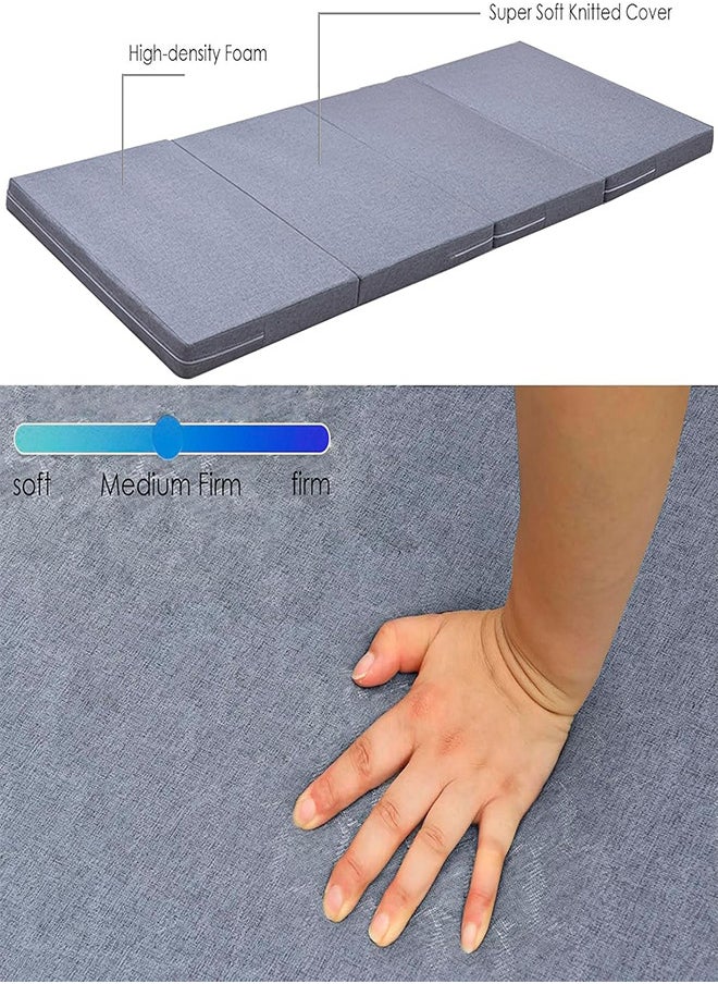 Folding Mattress Thick Medical Foam Mattress Topper 4 Folding Guest Mat Portable Mattress with Breathable Washable Cover for Single Bed Floor Camping Playroom Nap