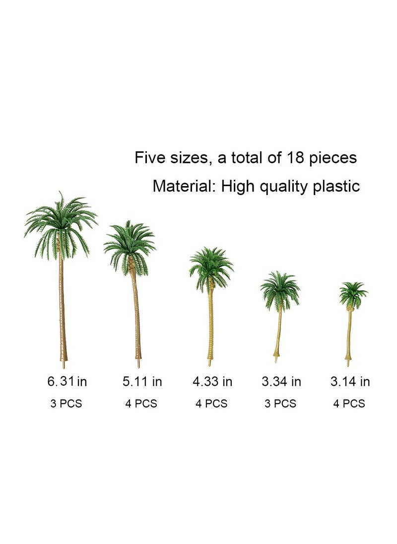 Miniature Palm Tree Model Set - 18PCS Mixed Sizes (3.1 - 6.3), Fake Plastic Trees without Stands for DIY Scenery, Landscape, Cake Decoration