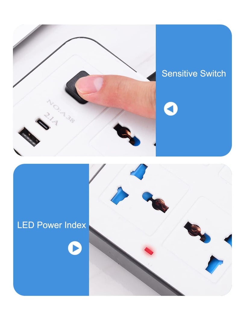 Power Strip Surge Protector with USB- Extension Cord Flat Plug with Widely 6 AC Outlet and 3 USB + 1 Type C, Small Desktop Station with 6 ft Power Cord, Compact Socket (GK-A38-WHT)