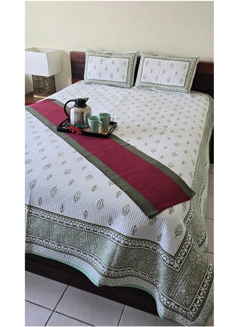 Jaipuri reversible quilted bedcover, crafted from soft, breathable cotton - Queen size