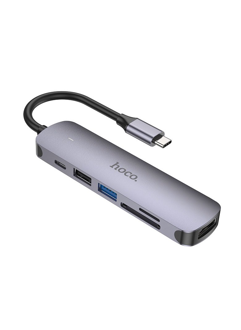 hoco HB28 Type-C Multi-Function Converter for Laptops, Tablets, and Smartphones – HDMI, USB3.0, USB2.0, SD/TF Reader, PD 60W Support