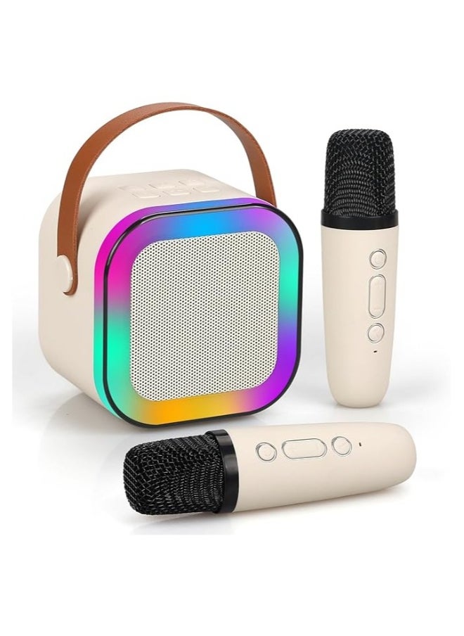 Karaoke Machine for Kids Adults,Mini Portable Blue-Tooth Karaoke Speaker with 2 Wireless Microphones and Dynamic Lights,Birthday Gift,Home KTV,Outdoor,Travel(Beige)