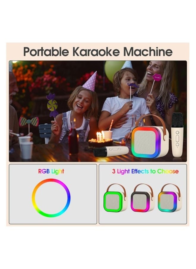 Karaoke Machine for Kids Adults,Mini Portable Blue-Tooth Karaoke Speaker with 2 Wireless Microphones and Dynamic Lights,Birthday Gift,Home KTV,Outdoor,Travel(Beige)