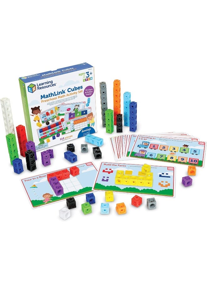 Learning Resources MathLink Cubes Preschool Math Activity Set, 115 Pieces, Ages 3+ Preschool STEM Activities, Math Activity Set and Games for Kids