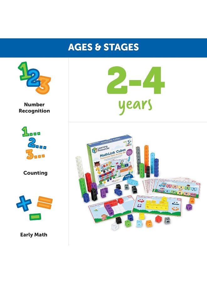 Learning Resources MathLink Cubes Preschool Math Activity Set, 115 Pieces, Ages 3+ Preschool STEM Activities, Math Activity Set and Games for Kids