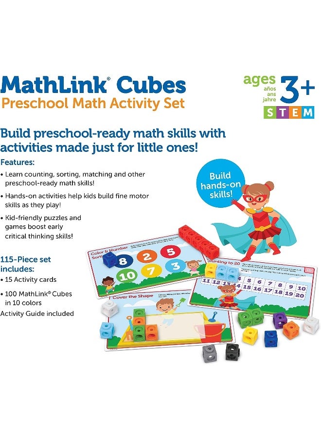 Learning Resources MathLink Cubes Preschool Math Activity Set, 115 Pieces, Ages 3+ Preschool STEM Activities, Math Activity Set and Games for Kids