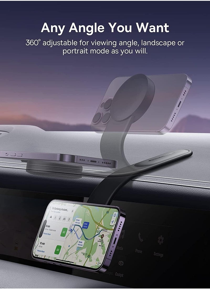 C02 Magnetic Phone Holder Car Magnetic Phone Holder, MagSafe Dashboard Holder Compatible with iPhone 15 Pro Max, 15 Pro, 15 Plus Tesla Bendable Memory Titanium Alloy Suitable for All Dashboards, Windshields (Supports Wireless Charging)