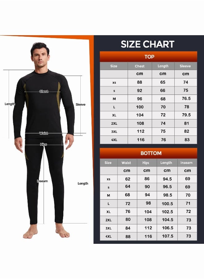 Men's Thermal Underwear Sets Top & Long Johns Fleece Sweat Quick Drying Thermo Base Layer-Black