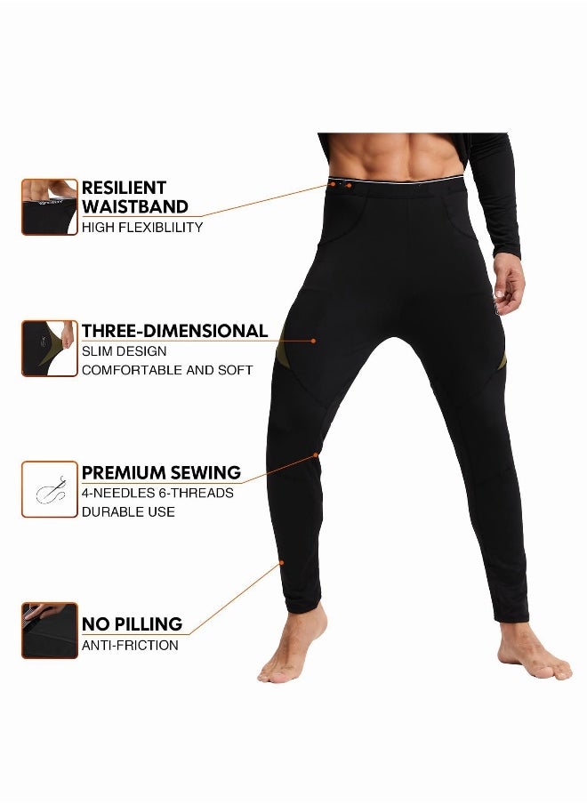 Men's Thermal Underwear Sets Top & Long Johns Fleece Sweat Quick Drying Thermo Base Layer-Black