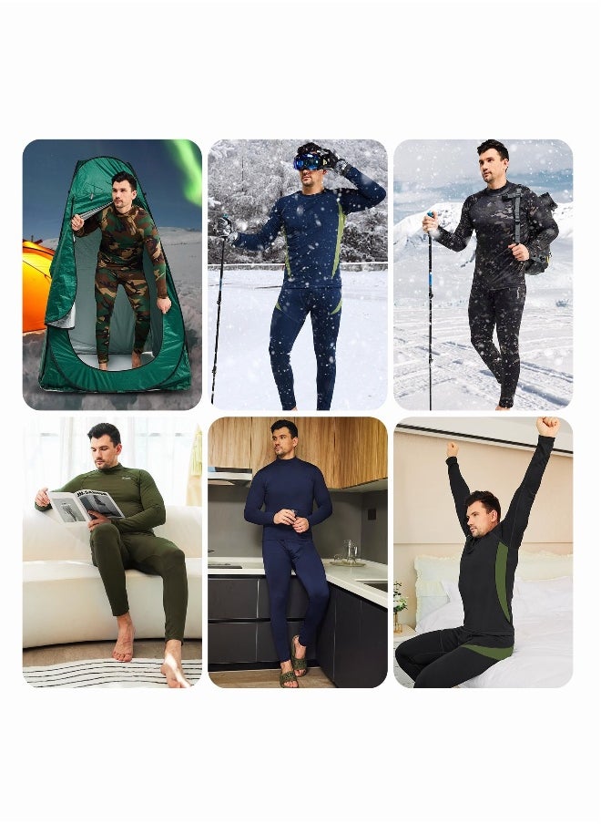 Men's Thermal Underwear Sets Top & Long Johns Fleece Sweat Quick Drying Thermo Base Layer-Black