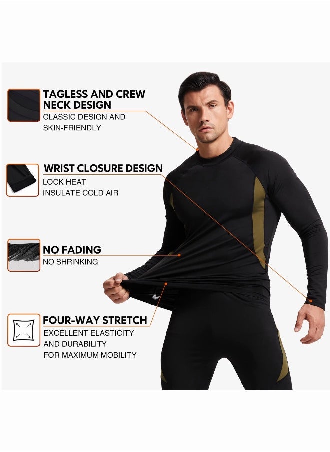 Men's Thermal Underwear Sets Top & Long Johns Fleece Sweat Quick Drying Thermo Base Layer-Black