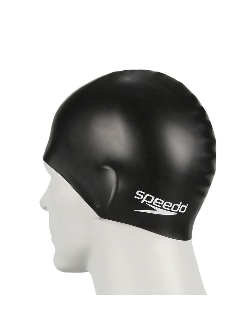 Speedo Junior Silicone Swim Cap, Plain Moulded, Black – Comfortable & Durable for Kids