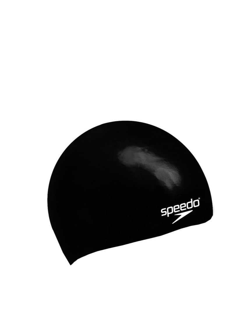 Speedo Junior Silicone Swim Cap, Plain Moulded, Black – Comfortable & Durable for Kids