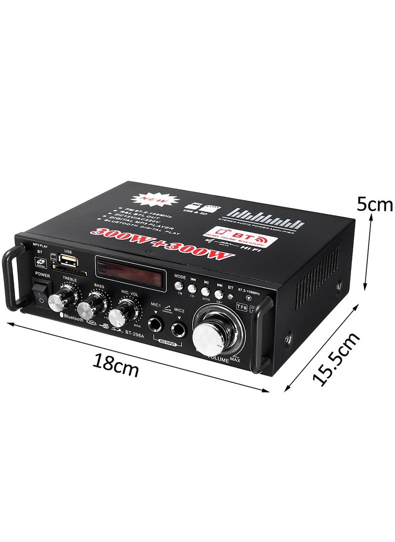 600W Speaker Amplifier 2CH FM Radio LCD Display Home Car 298A Bluetooth Version
