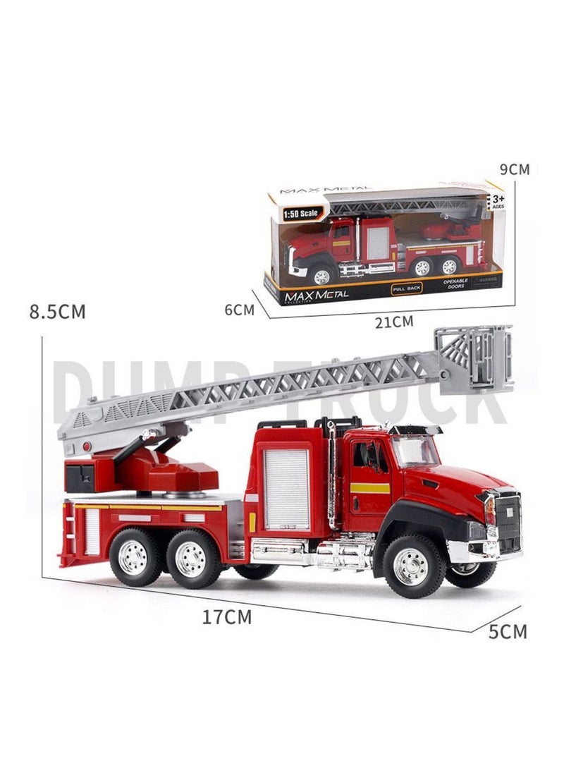 Max Metal Die-Cast Transport Vehicles Truck Toys (3 Pack) 1:50 Pull Back Metal Model (Set R) Fire Ladder Truck, Fire Engine and Fire Tanker Truck