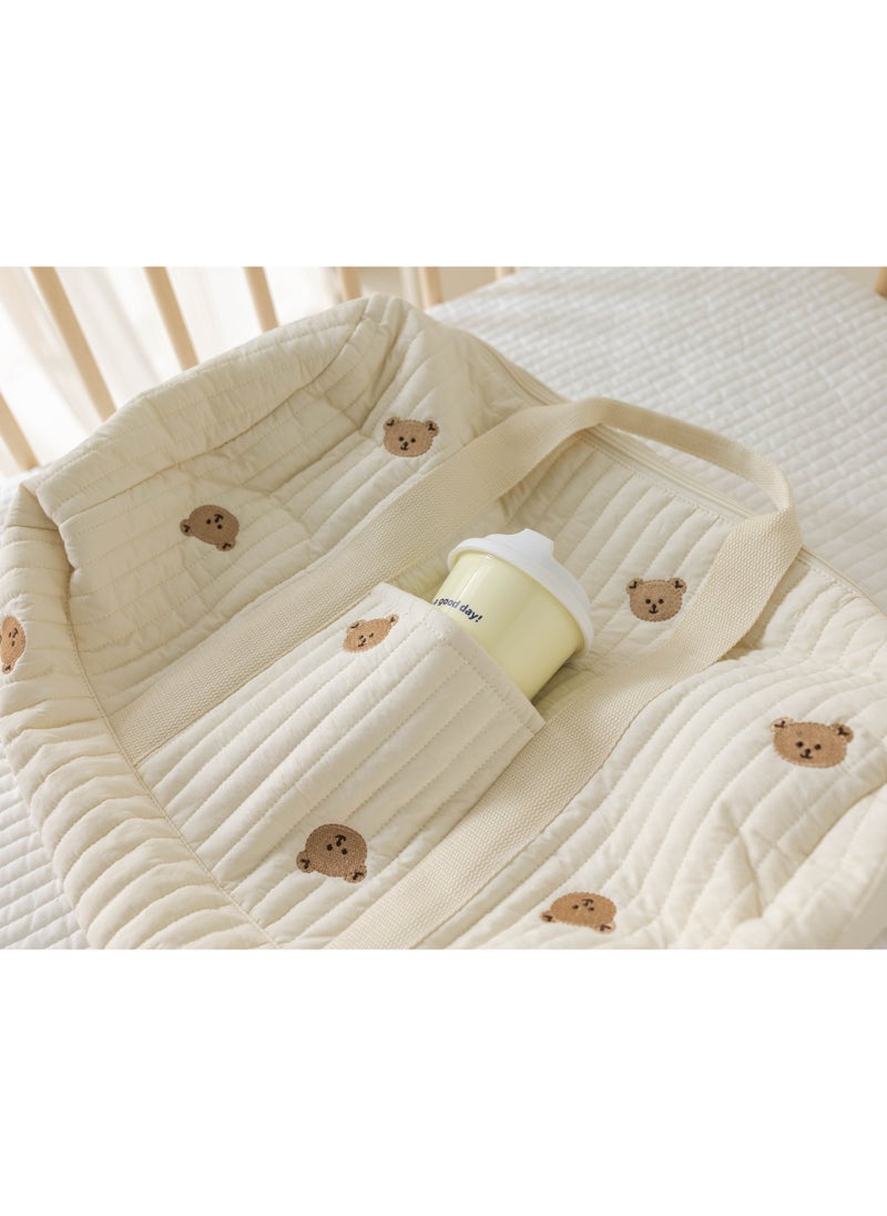 Spacious Embroidered Parent Bag With Animal Print Durable Nylon Perfect For Diapers Essentials