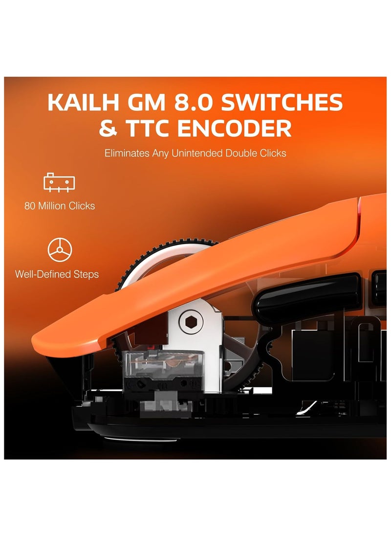 ATTACK SHARK X3 Lightweight Wireless Gaming Mouse with Tri-Mode 2.4G/USB-C Wired/Bluetooth,Up to 26K DPI, PAW3395 Optical Sensor,Kailh GM8.0 Switch,5 programmable Buttons for PC/Win/Mac(Orange)