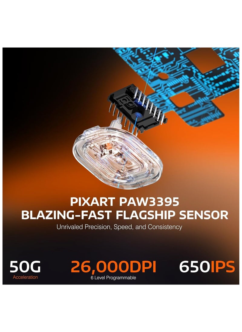 ATTACK SHARK X3 Lightweight Wireless Gaming Mouse with Tri-Mode 2.4G/USB-C Wired/Bluetooth,Up to 26K DPI, PAW3395 Optical Sensor,Kailh GM8.0 Switch,5 programmable Buttons for PC/Win/Mac(Orange)