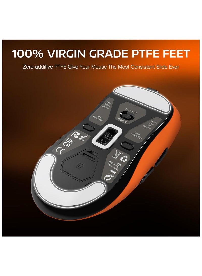ATTACK SHARK X3 Lightweight Wireless Gaming Mouse with Tri-Mode 2.4G/USB-C Wired/Bluetooth,Up to 26K DPI, PAW3395 Optical Sensor,Kailh GM8.0 Switch,5 programmable Buttons for PC/Win/Mac(Orange)