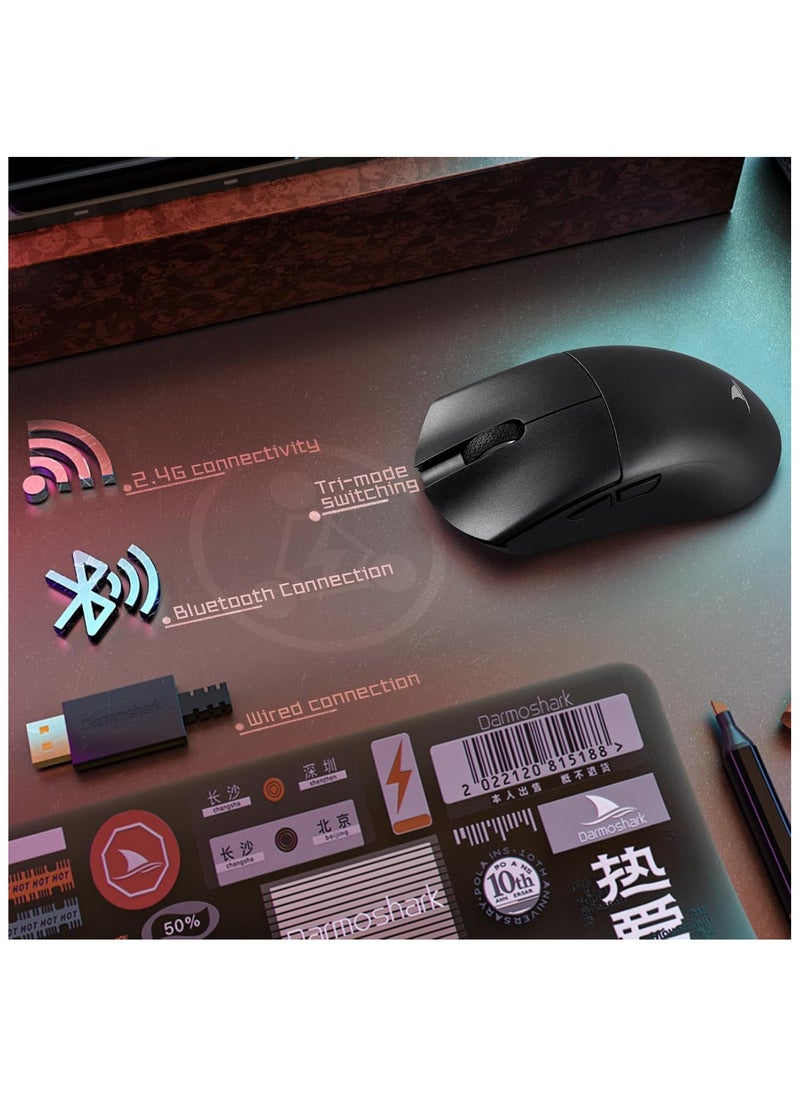 M3 Wireless Gaming Mouse,Tri-Mode 2.4G/USB-C/Bluetooth Mouse Up to 26000DPI,PAW3395 optical sensor Lightweight 58g,8 programmable button 500MAh Battery Life,Computer Mouse for Laptop,PC,Mac