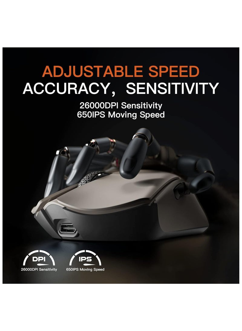 M3 Wireless Gaming Mouse,Tri-Mode 2.4G/USB-C/Bluetooth Mouse Up to 26000DPI,PAW3395 optical sensor Lightweight 58g,8 programmable button 500MAh Battery Life,Computer Mouse for Laptop,PC,Mac
