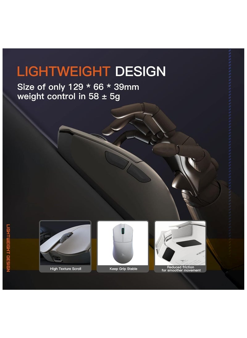 M3 Wireless Gaming Mouse,Tri-Mode 2.4G/USB-C/Bluetooth Mouse Up to 26000DPI,PAW3395 optical sensor Lightweight 58g,8 programmable button 500MAh Battery Life,Computer Mouse for Laptop,PC,Mac