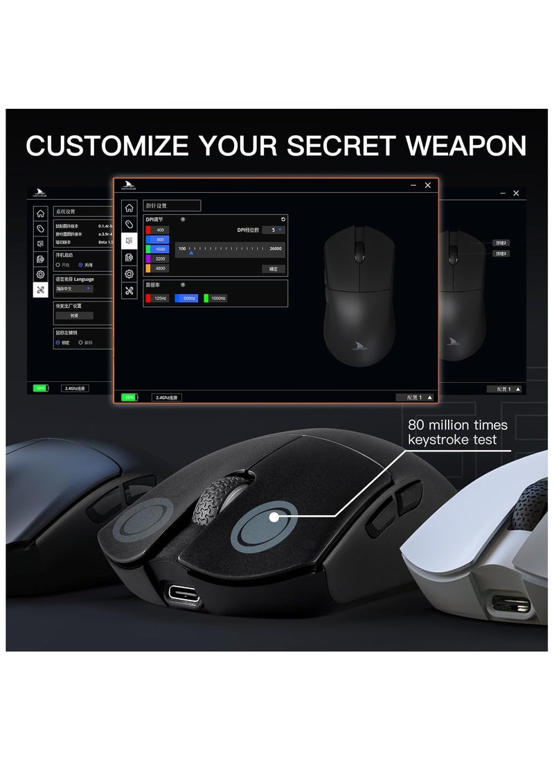 M3 Wireless Gaming Mouse,Tri-Mode 2.4G/USB-C/Bluetooth Mouse Up to 26000DPI,PAW3395 optical sensor Lightweight 58g,8 programmable button 500MAh Battery Life,Computer Mouse for Laptop,PC,Mac